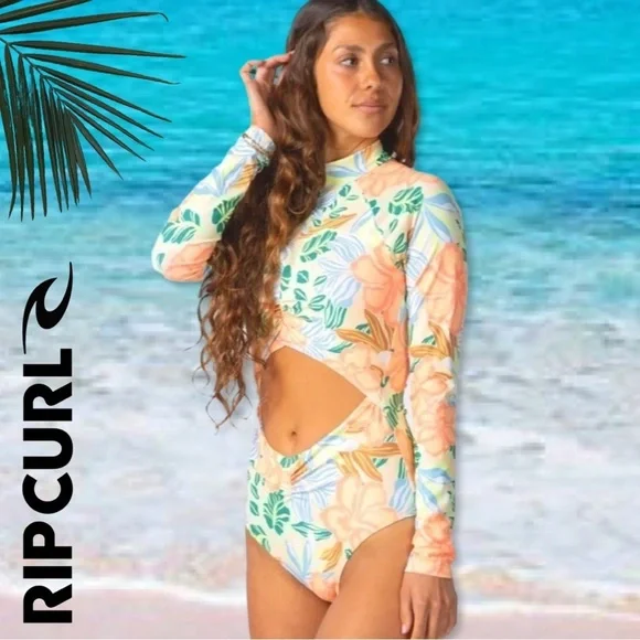 Rip curl Follow The Sun Coral Floral Long Sleeve Surf Suit One Piece Swim S,M,L - Picture 2 of 14